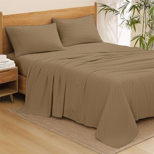 Way Fair 4 Piece Sheet Set Full (54"x75") Size Taupe Stripe - 100%