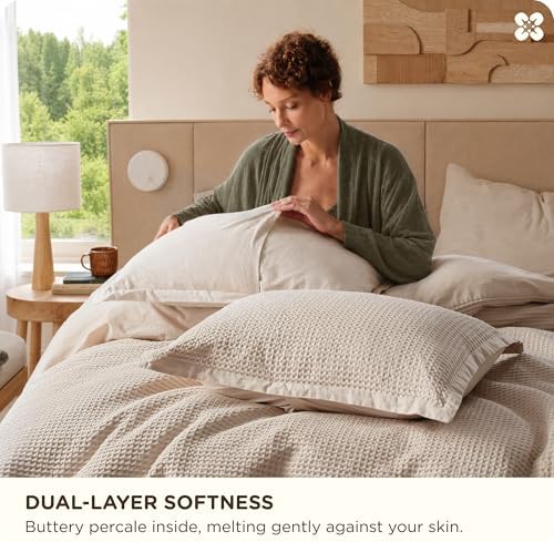 Bedsure PureWoven Cotton Waffle Duvet Cover Set, California King