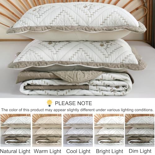 Cmfshape Floral Embroidery Quilt Set,3 Pieces King Size Quilt Bedding
