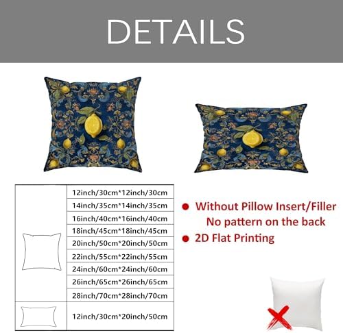 Lemon Floral Pillow Covers Set of 2, Navy Blue Vintage Lemonade