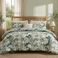 Green Floral Duvet Cover and Pillowcases Queen 100% Cotton Decorative