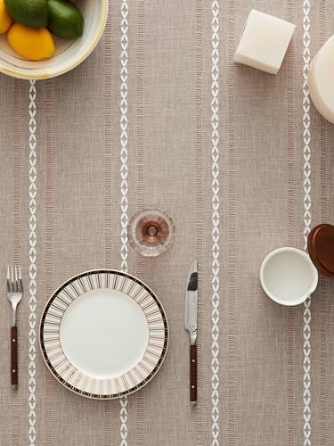 ZeeMart Hemstitched Striped Boho Table Cloth, 54x54 Inch Taupe