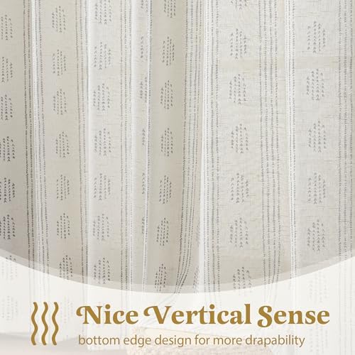 Grey Linen Boho Curtains 63 Inch Farmhouse Grommet Top 2 Panels