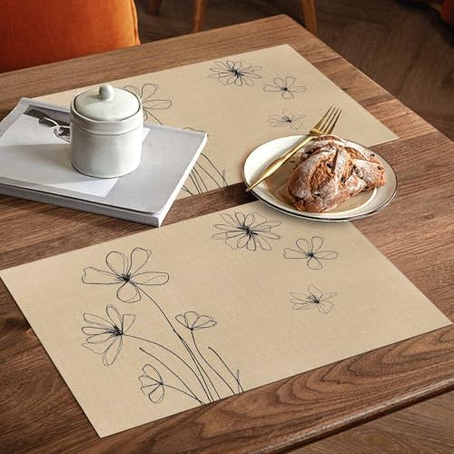 Placemats Set of 8, Black Khaki Woven Placemat, Linen Place Mats for