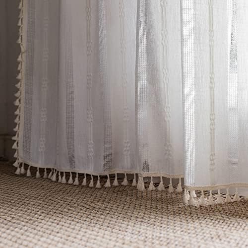 Boho Curtains Embroidery Linen Curtains 108 Inches Long 2 Pannels for