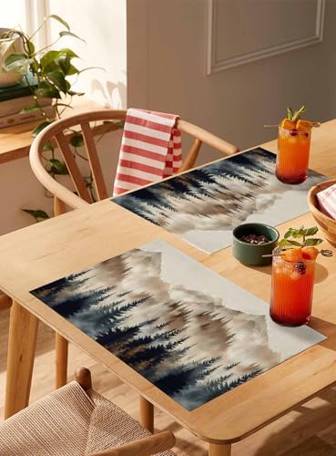 Placemats Set of 8, Tan Forest Woven Placemat, Linen Place Mats for