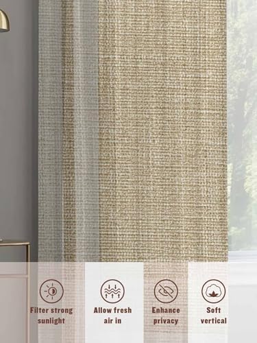 Beige Vintage Semi Sheer Curtains 72 inch Length 2 Panels Set Rustic