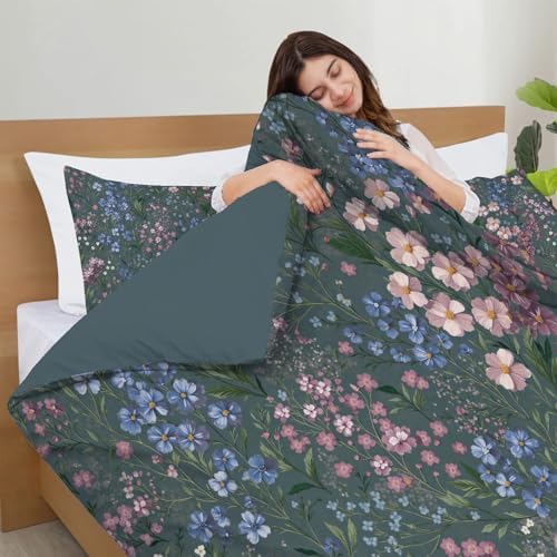 Natural Wildflowers and Meadows Duvet Cover King 3Pcs, Breathable