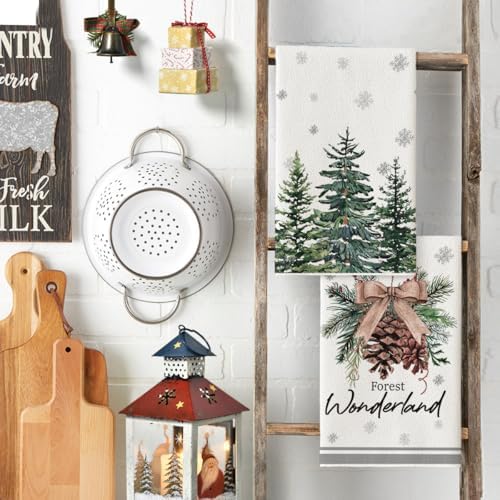 Artoid Mode Elk Trees Bowknot Winter Kitchen Towels Set of 4 18x26