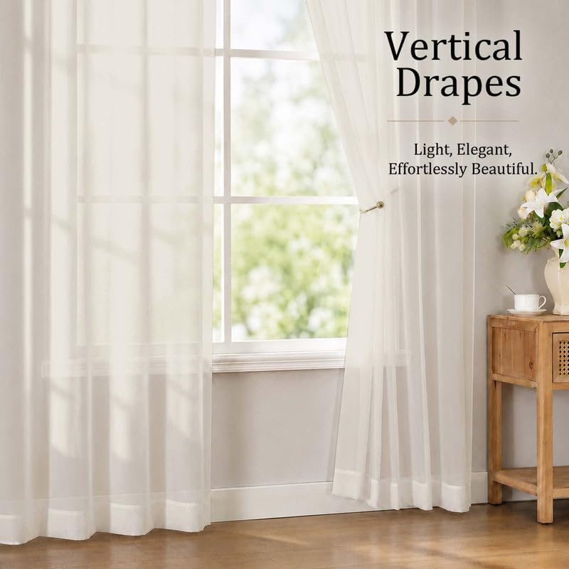 Chyhomenyc Extra Long Cream Sheer Curtains 120 inch Long, 2 Panels
