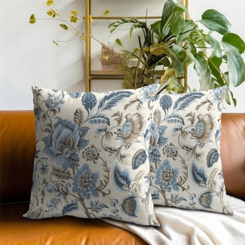 Kawani Blue Flowers Chinoiserie Throw Pillow Cover 20x20 Inch Pack of
