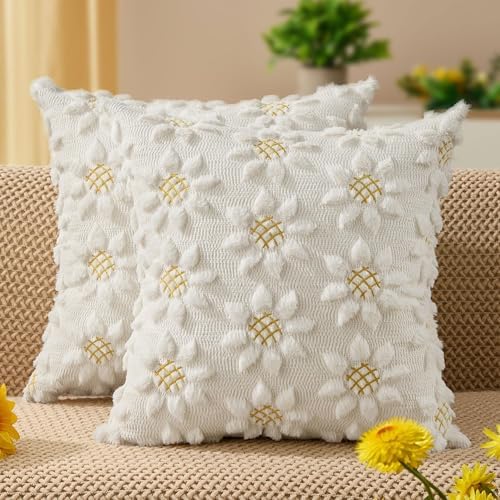 DFXSZ Spring Summer Pillow Covers 22x22 inch Set of 2 White Sunflower