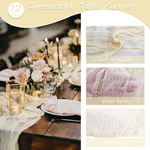 12 Pack 10Ft Cheesecloth Table Runner 35x120 Inch Boho Gauze Rustic