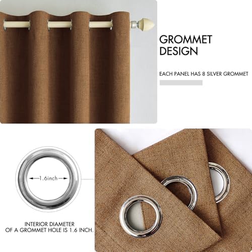 MIULEE 100% Blackout Linen Curtains for Bedroom 52x96 Inches Brown