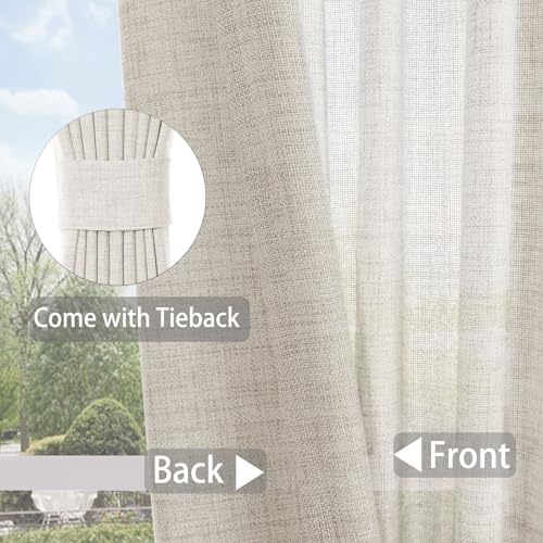 Extra Long Linen Curtains Light Filtering 100Wx120L Sand Beige 2 Panel