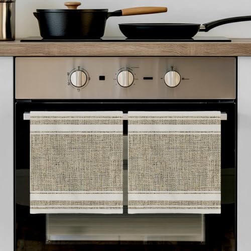 Beige Rustic Kitchen Towels Set of 3, Absorbent Dish Towels for
