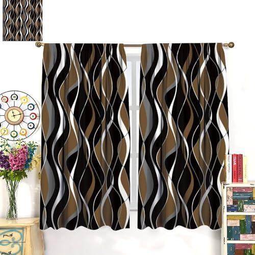 Brown Curtains Black and Gray Curtain with Rod Pocket for Bedroom