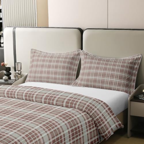 Homewish Buffalo Plaid Girls Bedding Set Twin Size 100% Cotton