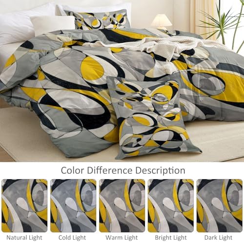 Soft Breathable Duvet Cover Set Grey, Abstract Geometry Curves Print