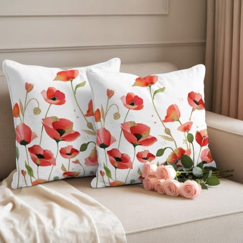 Spring Floral Decorative Throw Pillow Covers 18x18 Inch Set of 2