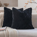 Neelvin Black Faux Fur Cozy Soft Solid Fuzzy Decorative Throw Pillow