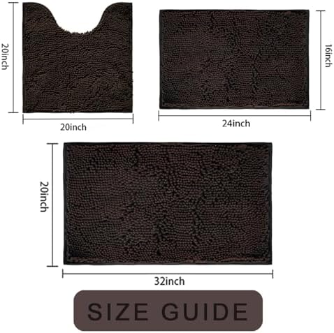 Bathroom Rugs Set Non Slip 3 Piece Bath Mat Washable Chenille Bath