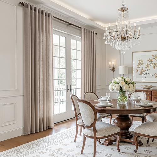 BOODII Linen Curtains 84 Inch Long for Living Room Oatmeal 2 Panels