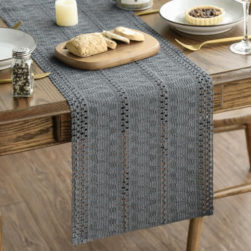 Artoid Mode Dark Grey Woven Farmhouse Hollow Table Runner 12x120 Inch