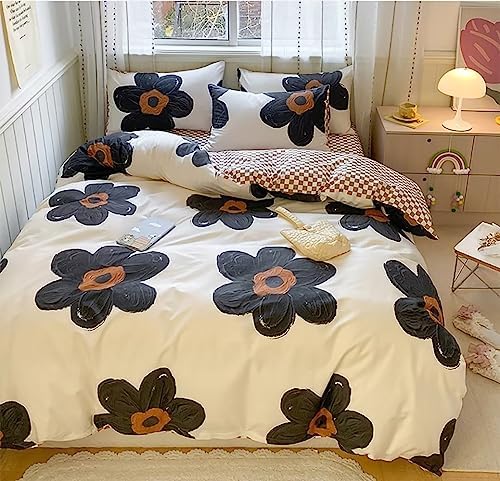 Houseri Black Sunflower Comforter Set King Beige White 3D Floral