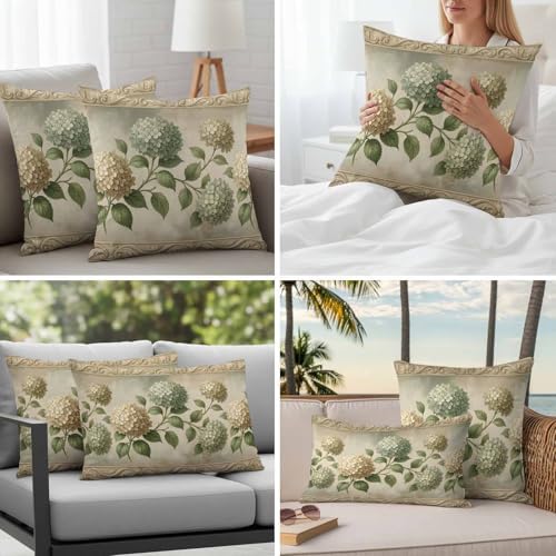 Cream Gold Hydrangeas Throw Pillow Covers 12x20IN Set of 2, Farm