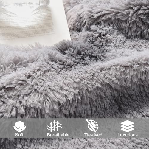 Exclusivo Mezcla Fluffy Faux Fur King Size Blanket for Bed, Dark Grey
