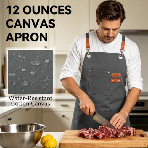 NLUS Chef Aprons for Men Women with 4 Pockets, Water Repellent Cotton