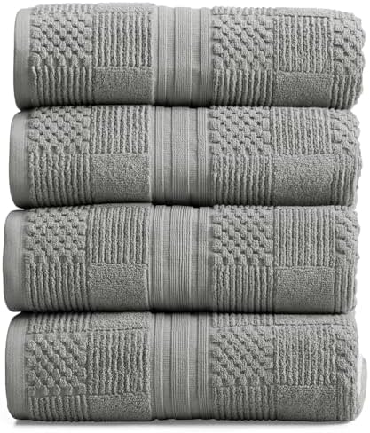 Springtree Home 100% Cotton Bath Towel Set | 4-Pack | Textured Carbon