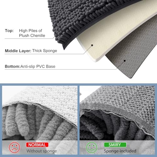 Smiry Chenille Bathroom Rugs Sets 2 Piece (59x20+24x16, Charcoal Grey)