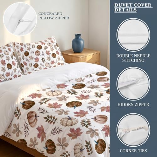 Vintage Pumpkins Fall Duvet Cover Set 3 Pieces with Zipper Closure