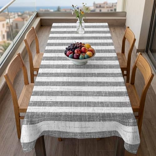 Farmhouse Gray Geometric Line Rectangle Tablecloth 60x120