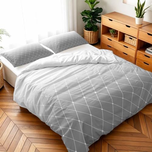 3 Pieces Duvet Cover Queen Bedding Sets Country Gray Gradient Lines