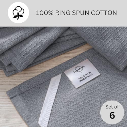 Waffle Kitchen Towels, Grey, 16x26 in, Set of 6