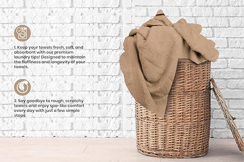 Bath Towels Pack of 6 – 24" x 50" – 100% Cotton Terry, Soft, Quick-Dry
