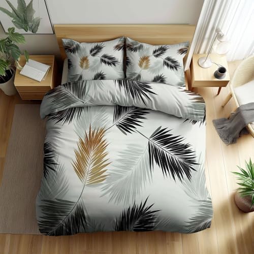 King Duvet Cover Set Minimalist Palm Leaves Soft Microfiber Reversible