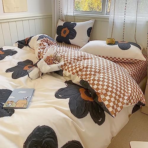 Houseri Black Sunflower Comforter Set King Beige White 3D Floral