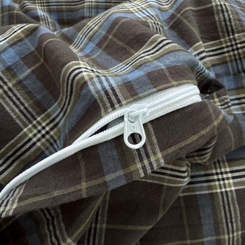 DONEUS Buffalo Plaid Duvet Cover Set 100% Washed Cotton Natural Linen