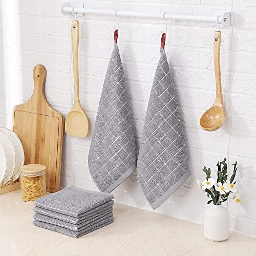Homaxy 100% Cotton Terry Kitchen Dish Cloths, 7 Pack, Light Grey
