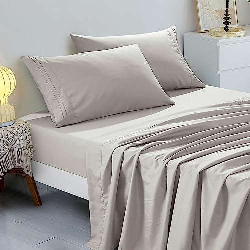 ESCA 4-Piece Taupe Sheet Set Queen Size with Flat Sheet, Fitted Sheet