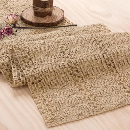 Niviy Burlap Boho Table Runner for Fall Thanksgiving Home Decor