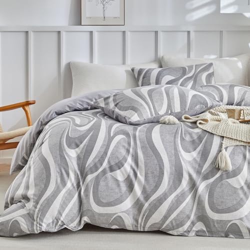 Lekesky Grey Duvet Cover Queen Size, Abstract Geometric Print Queen