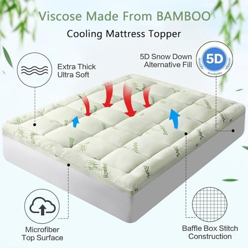 PATSBA Premium Viscose Made from Bamboo Queen Size Mattress Topper for