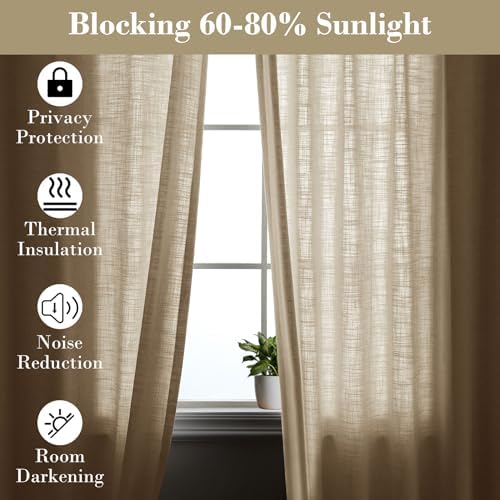 cololeaf Extra Long Linen Curtains Neutral Pinch Pleated Curtains for