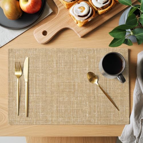 Placemats Set of 8, Khaki Woven Placemat, Linen Place Mats for