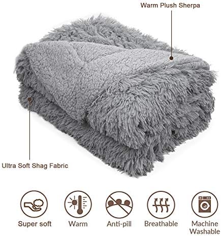 YOH Warm Shaggy Sherpa Reversible Throw Blanket, Fluffy Soft Long Hair
